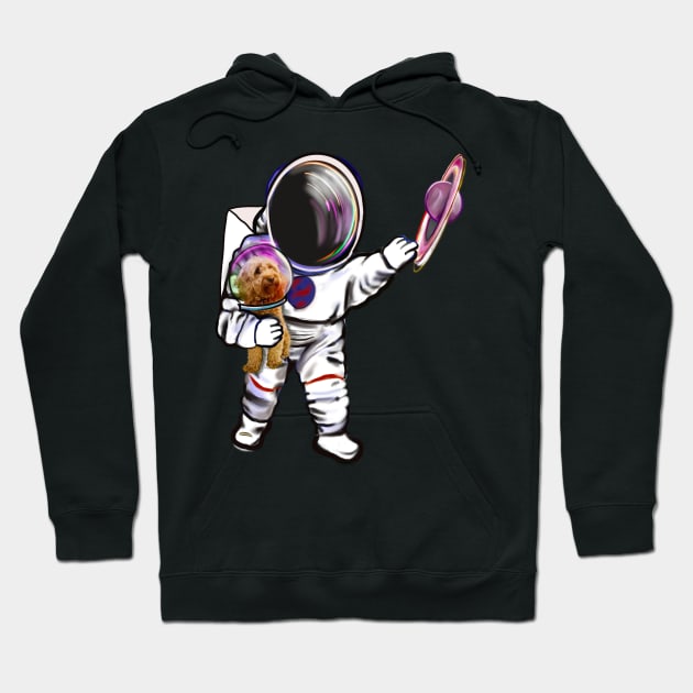 Astronaut and Cavapoo puppy dog in Space suit reaching  out to touch Saturn’s ring - cute Cavoodle, Cavapoo, Cavalier King Charles Spaniel Hoodie by Artonmytee